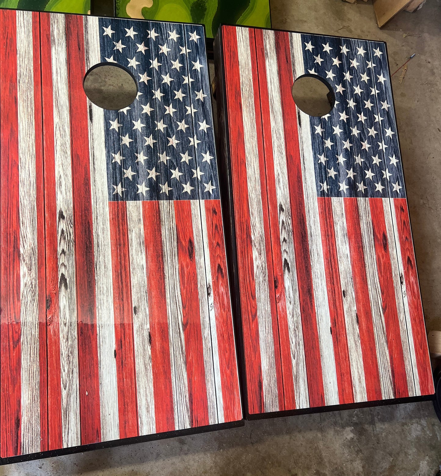 Rustic American Flag Cornhole Boards