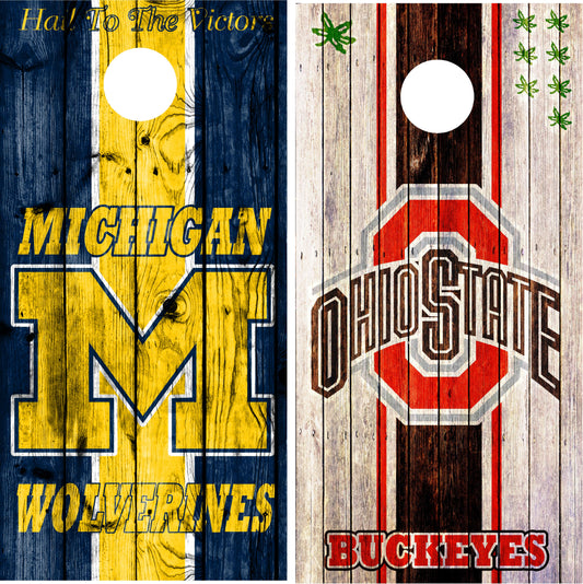 Michigan Wolverines and Ohio State Cornhole Wraps House Divided