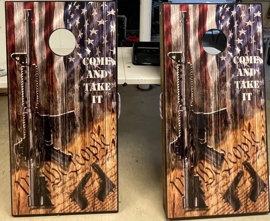 American Flag - Come and Take it - We the People Rustic Cornhole boards
