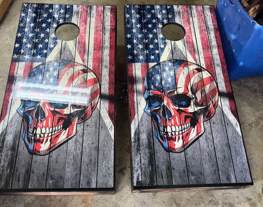 American Flag Skull Cornhole Boards - Patriotic Cornhole Boards