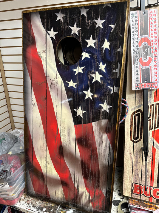 Weathered Rustic American Flag Cornhole boards- Patriotic Cornhole Boards – Built Like a Tank! Includes Bags + Optional Accessories