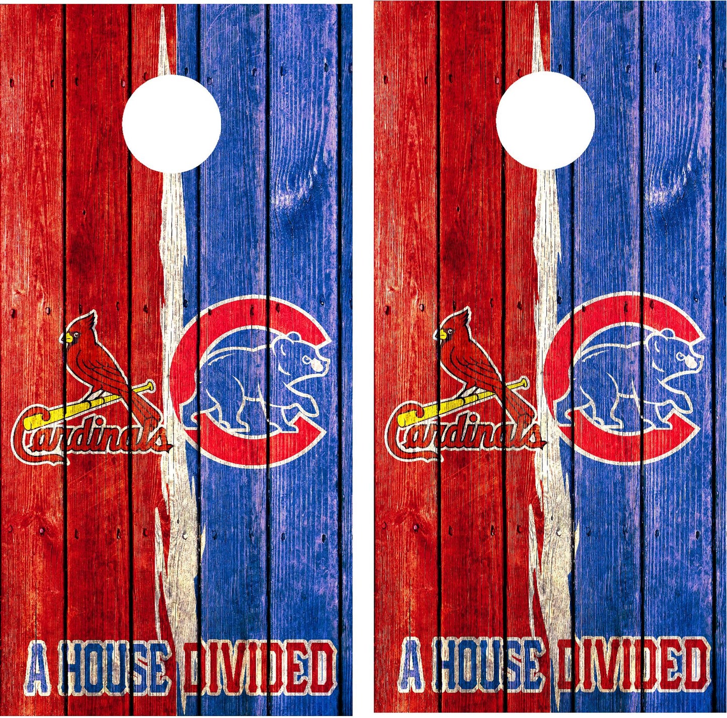 St. Louis Cardinals, Chicago Cubs House Divided Cornhole Wraps!