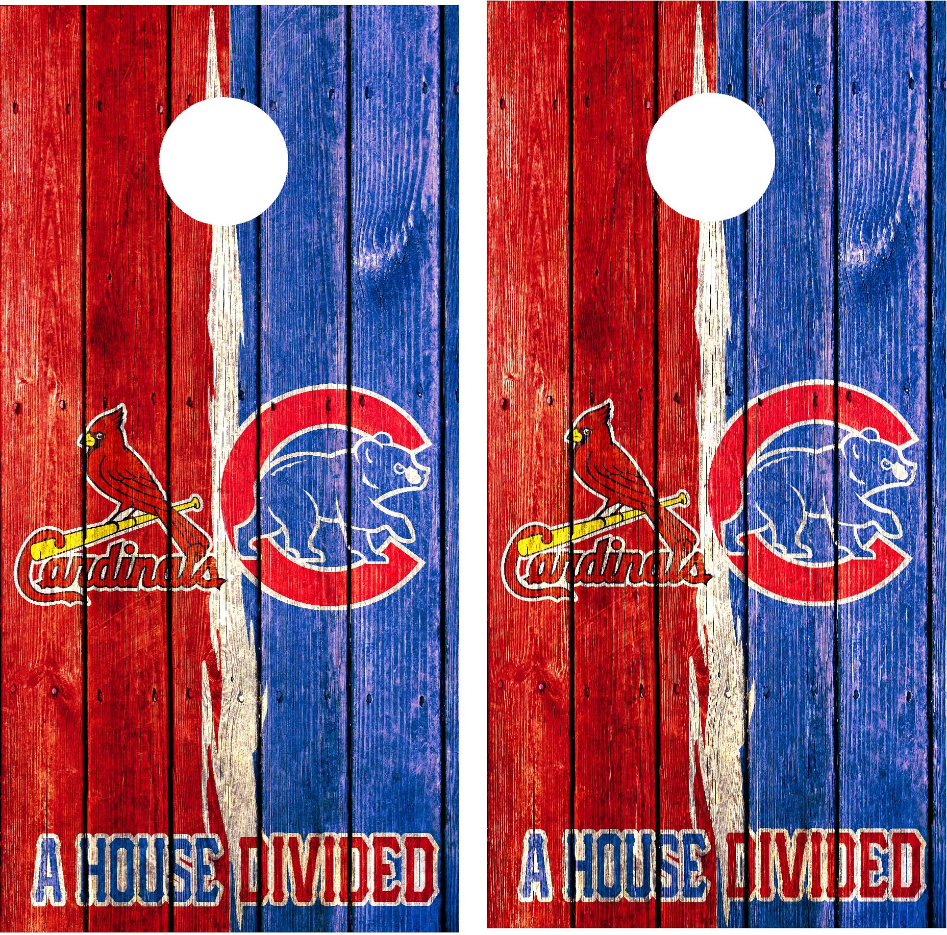 St. Louis Cardinals, Chicago Cubs House Divided Cornhole Wraps!
