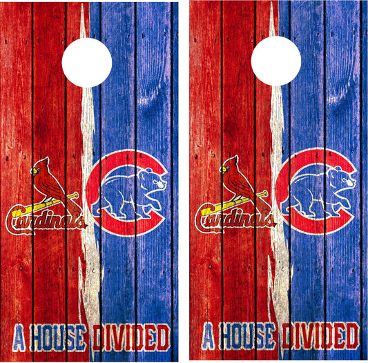 St. Louis Cardinals, Chicago Cubs House Divided Cornhole Wraps!