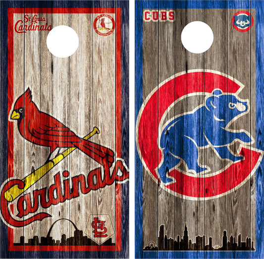 St. Louis Cardinals, Chicago Cubs House Divided Cornhole Wrap
