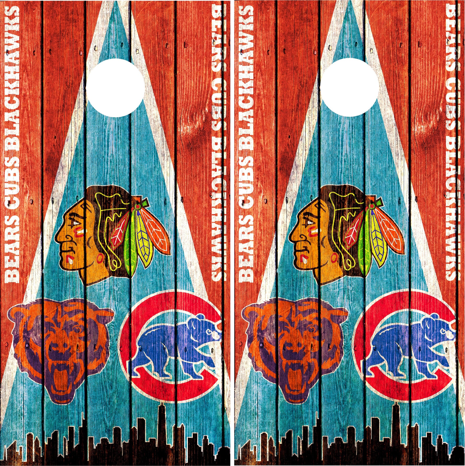 Chicago Teams, Blackhawks, Bears, and Cubs Cornhole Wraps