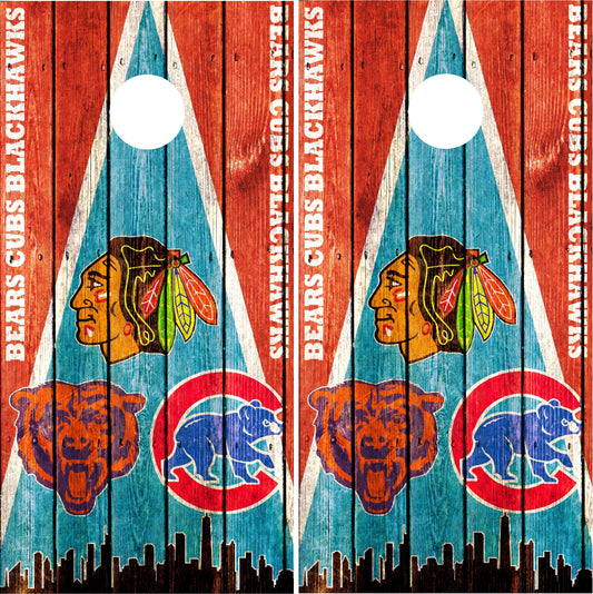 Chicago Teams, Blackhawks, Bears, and Cubs Cornhole Wraps