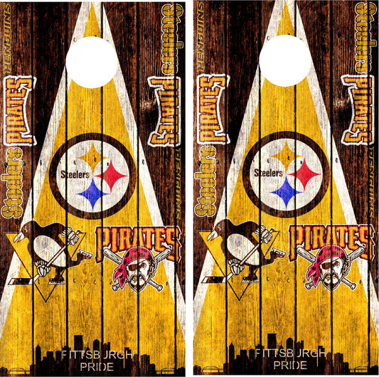 Pittsburgh Teams, Pittsburgh Steelers, Pittsburgh Pirates, Pittsburgh Penguins Cornhole Wraps